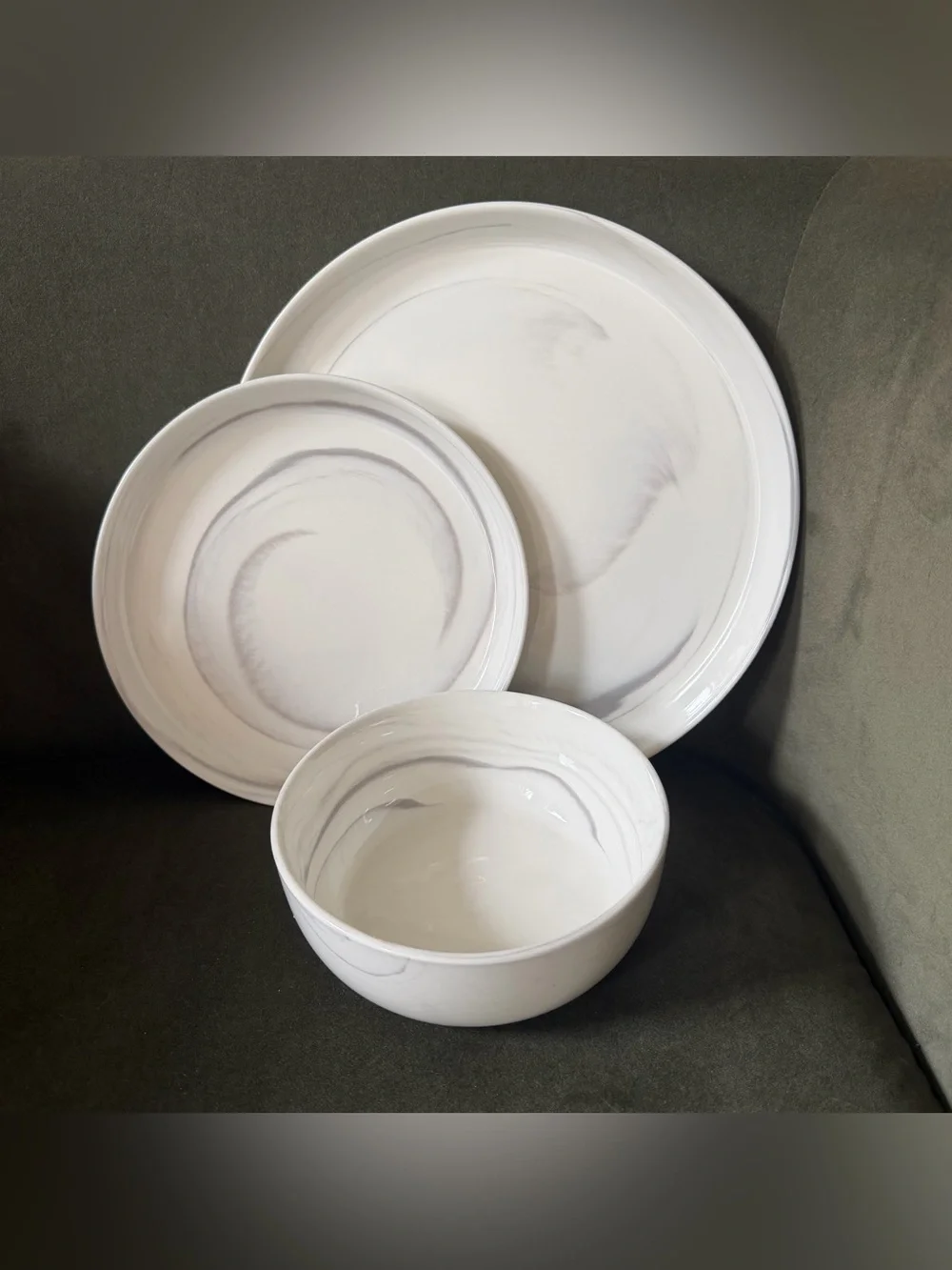 🩶White Marble-Effect Ceramic Dinnerware Set - Artisanal🤍